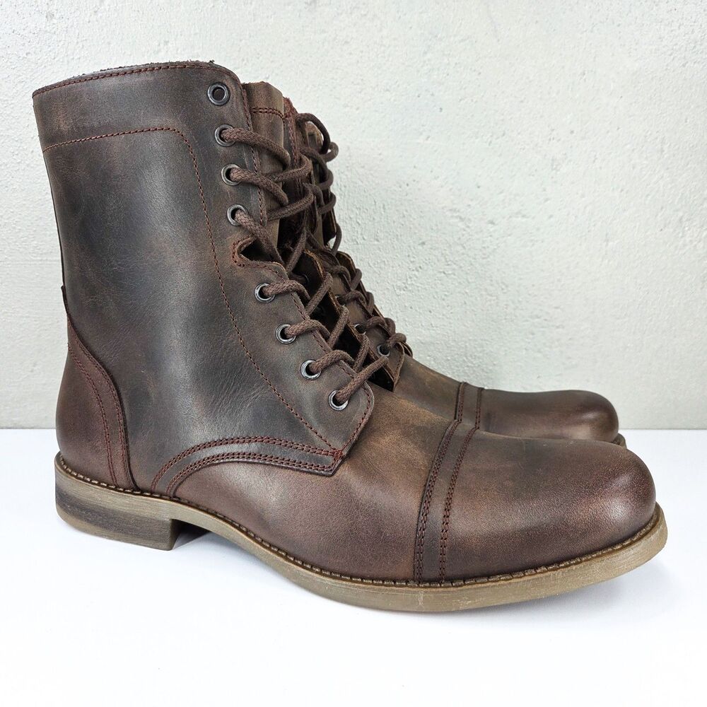 Steve Madden Troopah-C Brown Leather Side Zip Combat Boots Sz 12